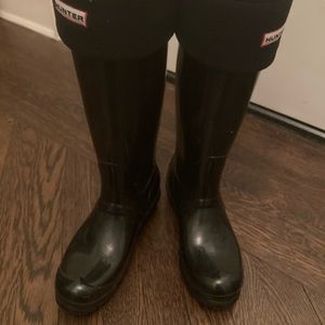 Hunter Original Gloss High Tall Rubber Rain Black Boots Liner Sz US 5M 6F W23616